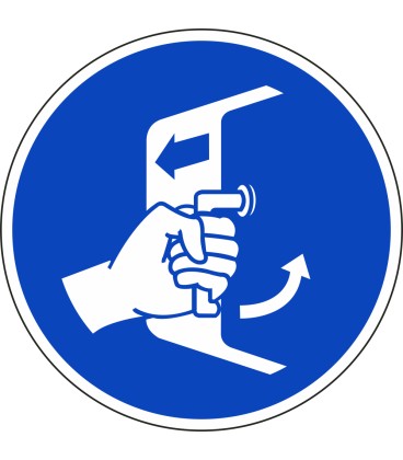 Aufkleber "Öffnungen schließen und sichern beim Aussetzvorgang"