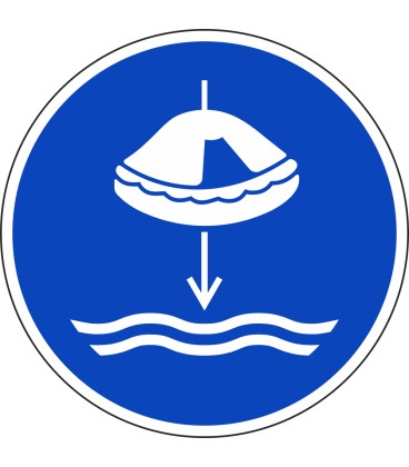 Aufkleber "Rettungsfloß fieren beim Aussetzvorgang"