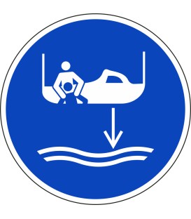 Schilder "Bereitschaftsboot fieren beim Aussetzvorgang"