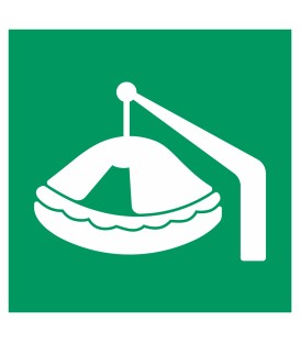 Schilder "Mit Davit aussetzbares Rettungsfloß"