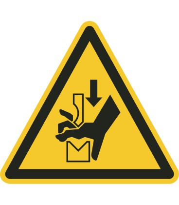 Schilder "Warnung vor Handquetschung in Abkantpresse"