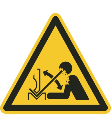 Schilder "Warnung vor hochschnellendem Werkstück in einer Presse"