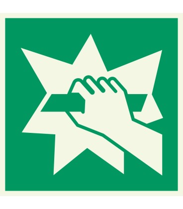 Lumineszierenden Schilder "Notausgangsvorrichtung (erreichbar nach Zerschlagen einer Scheibe)"