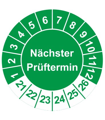Prüfplaketten mit dem Text 'Nächster Prüftermin'