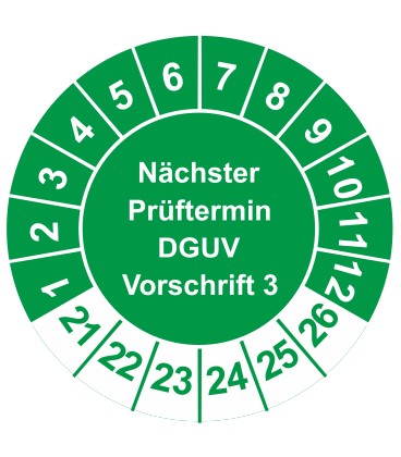 Prüfplaketten 'Nächster Prüftermin DGUV Vorschrift 3'