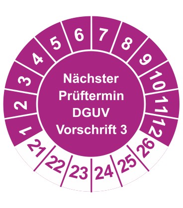 Prüfplaketten 'Nächster Prüftermin DGUV Vorschrift 3'