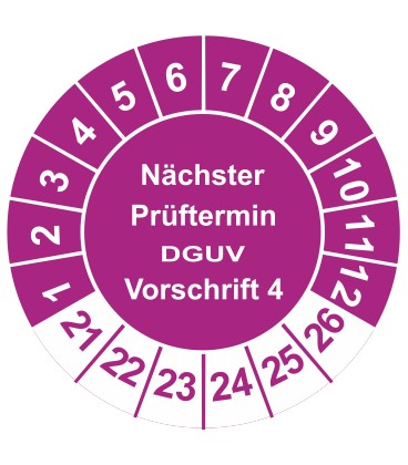 Prüfplaketten 'Nächster Prüftermin DGUV Vorschrift 4'
