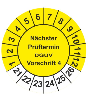 Prüfplaketten 'Nächster Prüftermin DGUV Vorschrift 4'