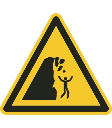 Schilder "Warnung vor Steinschlag von instabiler Klippe"