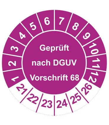 Prüfplaketten 'Geprüft nach DGUV Vorschrift 68'