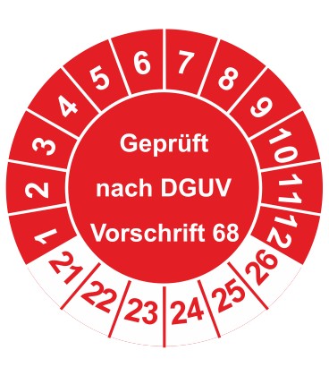 Prüfplaketten 'Geprüft nach DGUV Vorschrift 68'