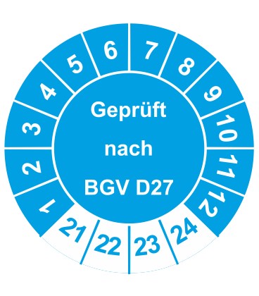 Prüfplaketten 'Geprüft nach BGV D27'