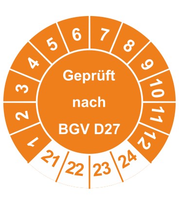 Prüfplaketten 'Geprüft nach BGV D27'