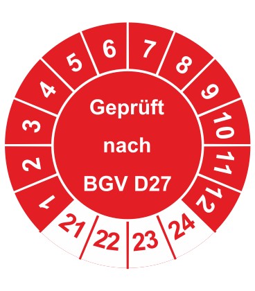 Prüfplaketten 'Geprüft nach BGV D27'