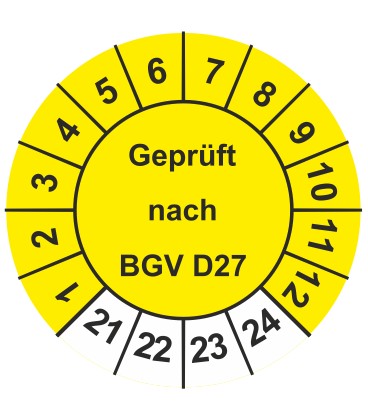 Prüfplaketten 'Geprüft nach BGV D27'