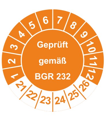 Prüfplaketten 'Geprüft gemäß BGR 232'