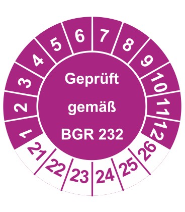 Prüfplaketten 'Geprüft gemäß BGR 232'