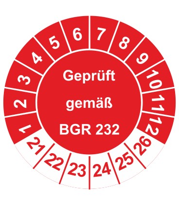 Prüfplaketten 'Geprüft gemäß BGR 232'