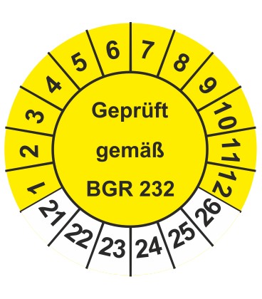 Prüfplaketten 'Geprüft gemäß BGR 232'