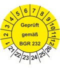 Prüfplaketten 'Geprüft gemäß BGR 232'