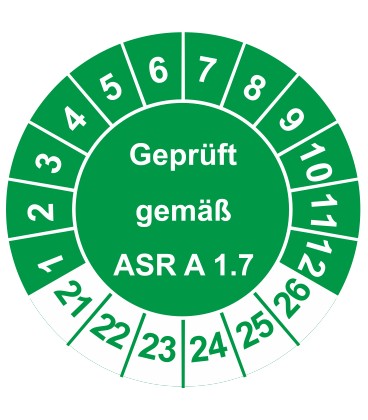 Prüfplaketten 'Geprüft gemäß ASR A 1.7'