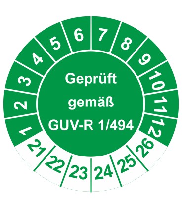 Prüfplaketten 'Geprüft gemäß GUV-R 1/494'