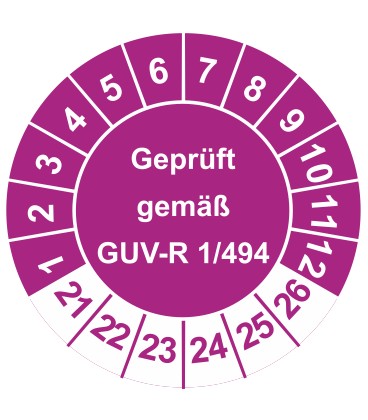 Prüfplaketten 'Geprüft gemäß GUV-R 1/494'
