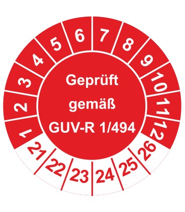 Prüfplaketten 'Geprüft gemäß GUV-R 1/494'