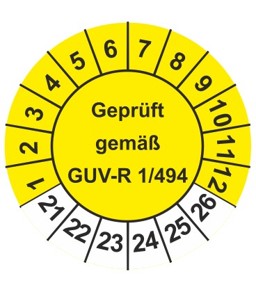 Prüfplaketten 'Geprüft gemäß GUV-R 1/494'