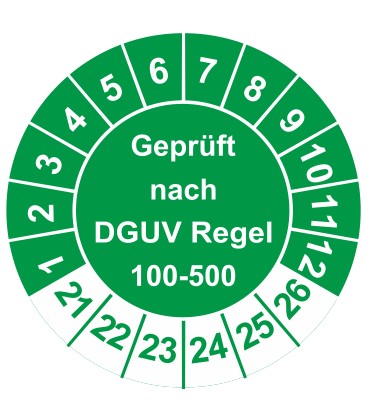 Prüfplaketten 'Geprüft nach DGUV Regel 100-500'