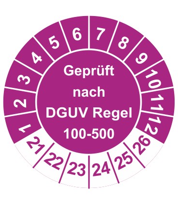 Prüfplaketten 'Geprüft nach DGUV Regel 100-500'
