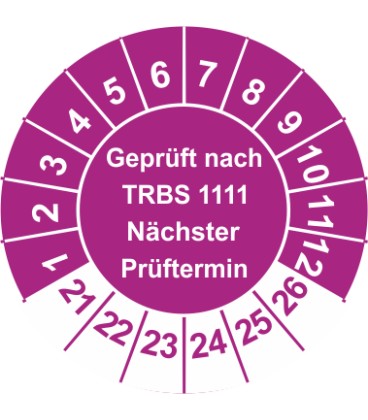Prüfplaketten 'Geprüft nach TRBS 1111 Nächster Prüftermin'