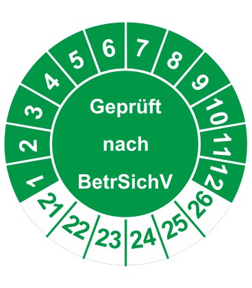Prüfplaketten 'Geprüft nach BetrSichV'