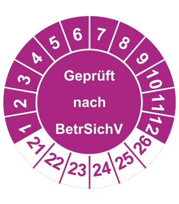 Prüfplaketten 'Geprüft nach BetrSichV'