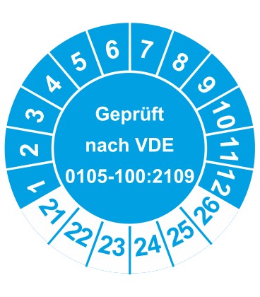 Prüfplaketten 'Geprüft nach VDE 0105-100:2009'