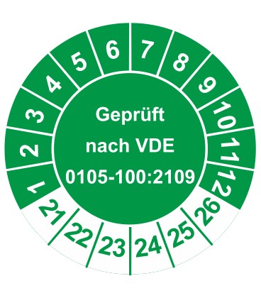 Prüfplaketten 'Geprüft nach VDE 0105-100:2009'