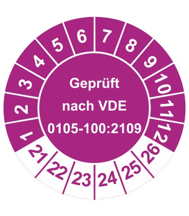 Prüfplaketten 'Geprüft nach VDE 0105-100:2009'