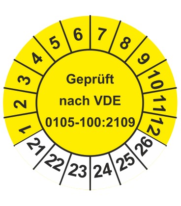 Prüfplaketten 'Geprüft nach VDE 0105-100:2009'