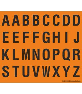 Buchstabenaufkleber, Orange - Schwarz, Alphabet