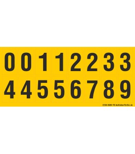 Buchstabenaufkleber, Gelb - Schwarz, Ziffern 0-5 + 0-9