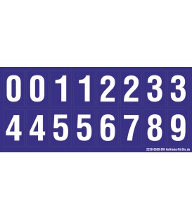 Buchstabenaufkleber, Blau - Weiß 0-5 + 0-9