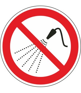 Aufkleber "mit Wasser spritzen verboten"