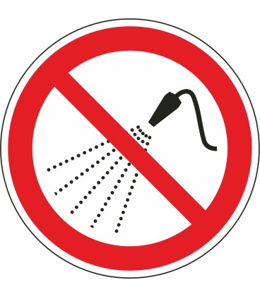 Aufkleber "mit Wasser spritzen verboten"